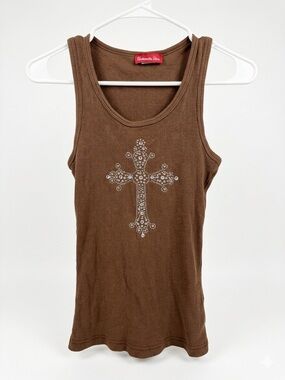 Panhandle Slim Brown Tank Top with Rhinestone Cross